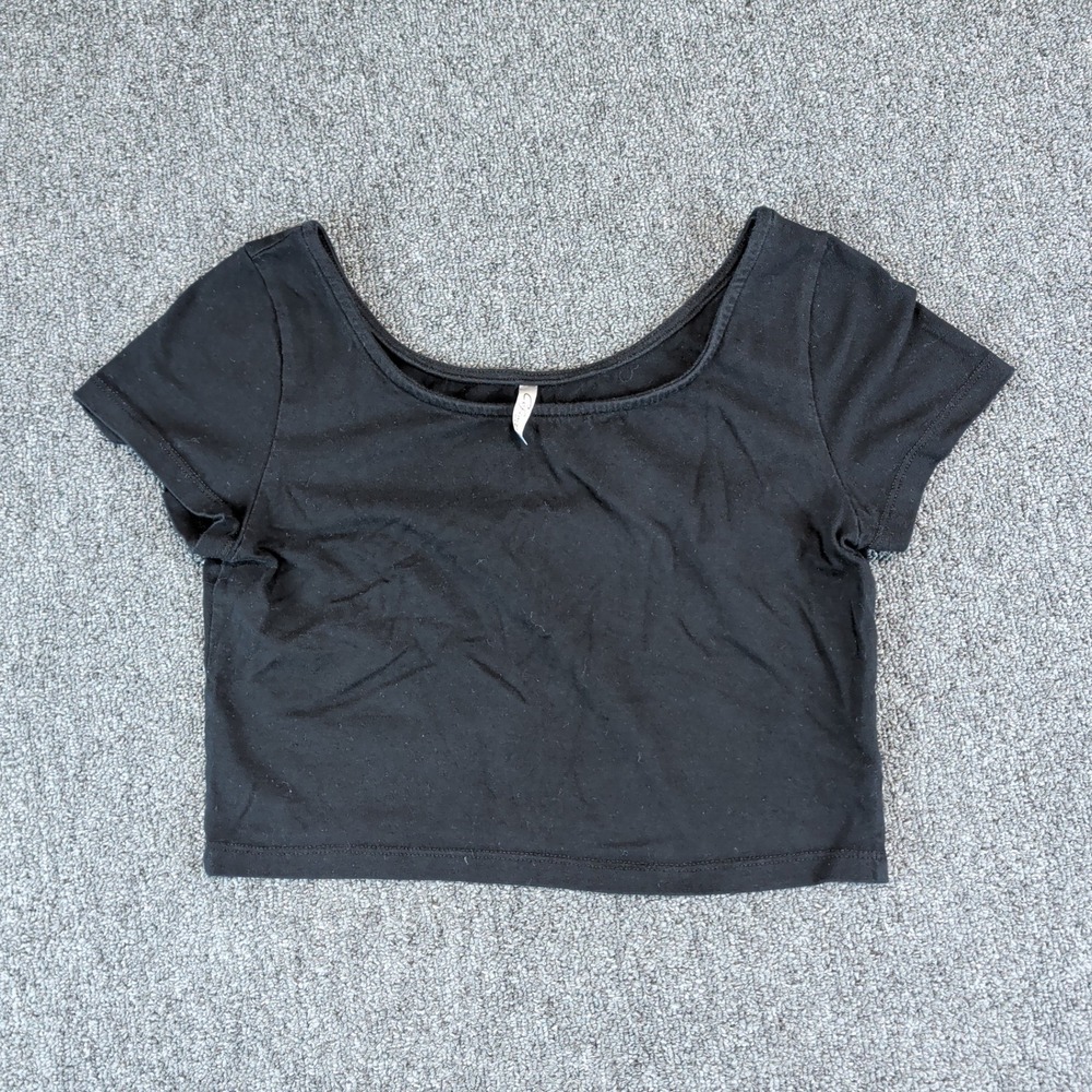 Cefian‎ USA Vintage Y2K Scoop Neck Crop Top Women Black Short Sleeve Baby Tee